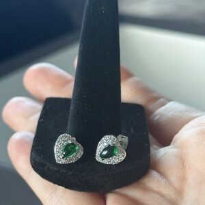 Elegant Silver and Green Heart Earrings